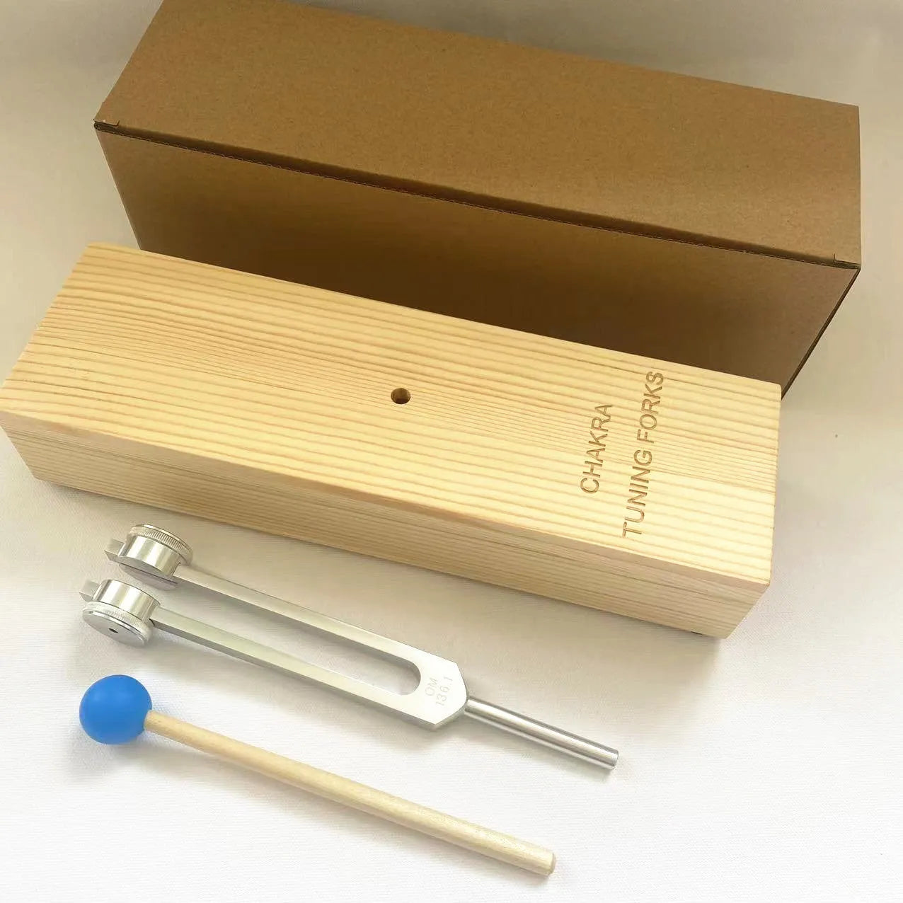 432Hz aluminium tuning fork with matching speaker unit in kraft paper box packaging