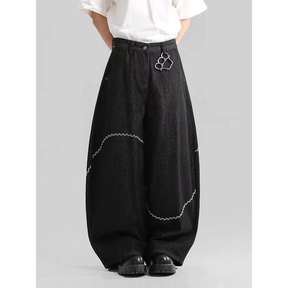 Black straight-leg trousers with mid-waist cut and micro-elastic polyester fabric for autumn winter wear