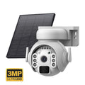 Solar security camera with 3MP resolution and night vision in white, black or camouflage finishes
