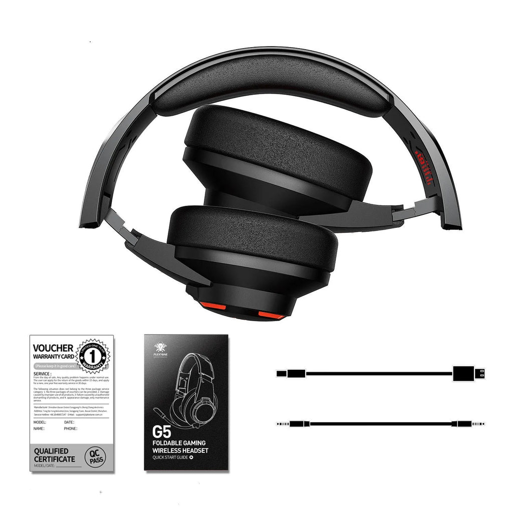 G5 low latency foldable Bluetooth headset in cement grey with detachable microphone and USB-C cable