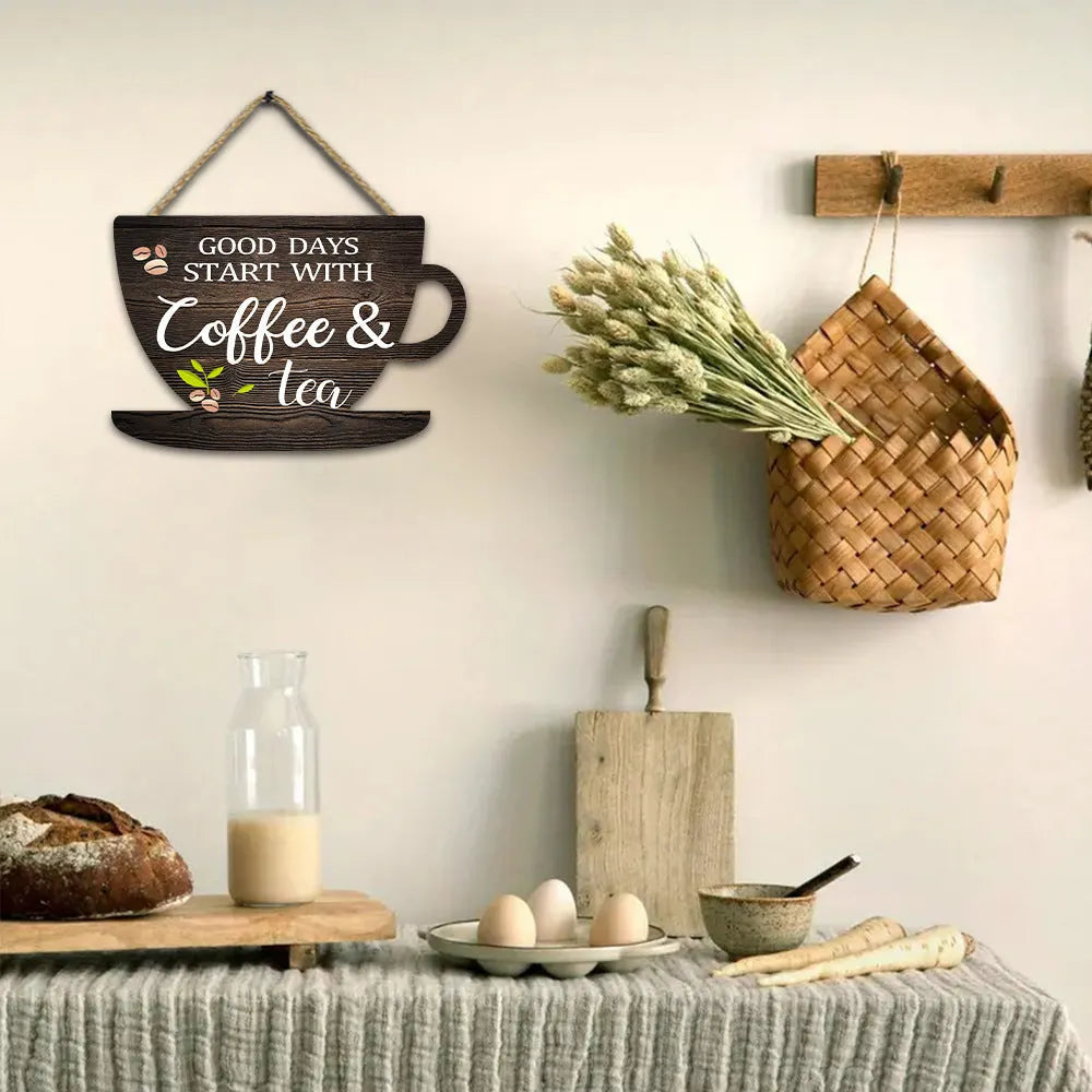 American country retro coffee cup wooden wall hanging with UV print, 30x20cm, for kitchen or restaurant decor