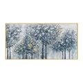 Handmade abstract silver-gray blue golden forest tree texture oil painting on canvas horizontal