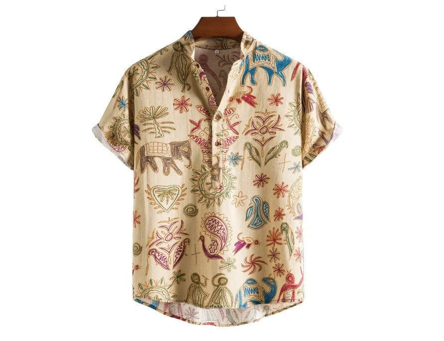 Men's plus size casual shirt with 3D digital printing pattern in cardigan style