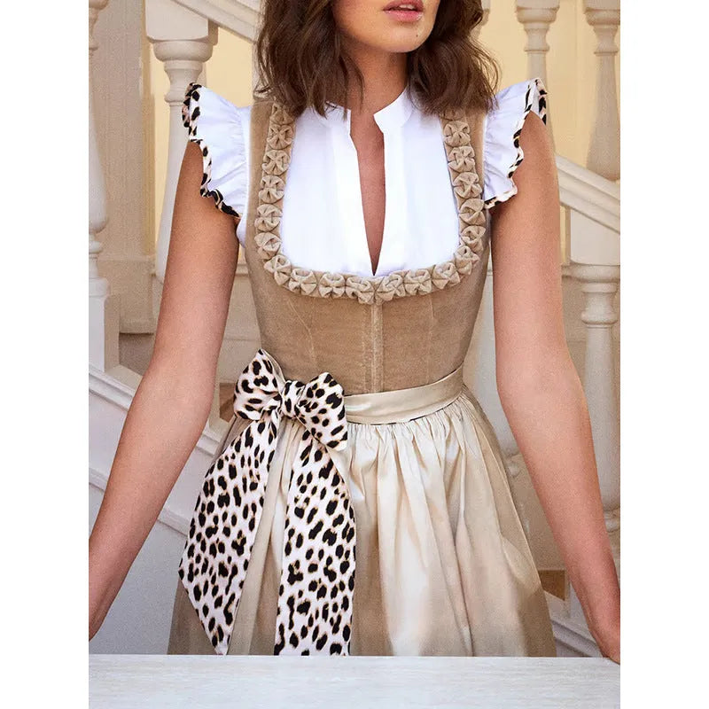 German Oktoberfest women's dress in khaki cotton-polyester fabric