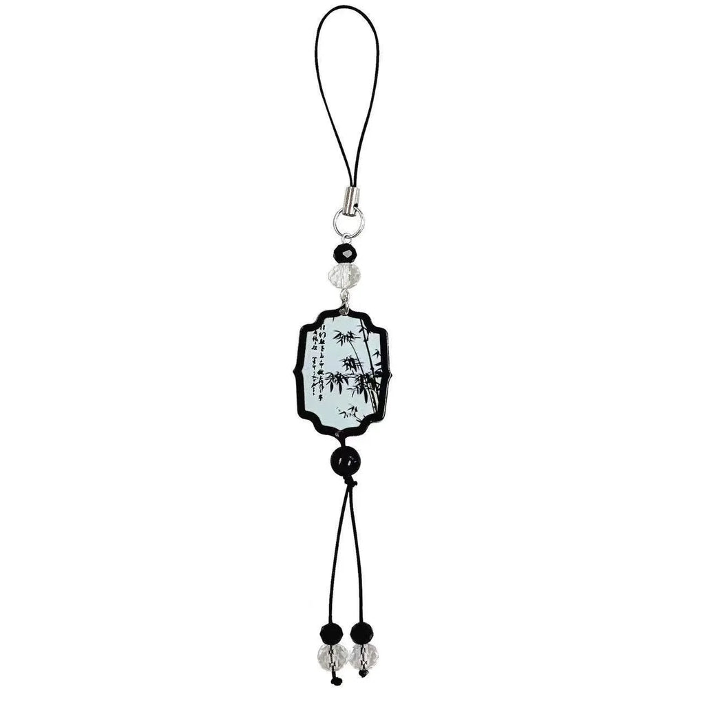 Guofeng Chinese style beaded keychain with detailed plant and flower pattern in Fan or Poetry colour.