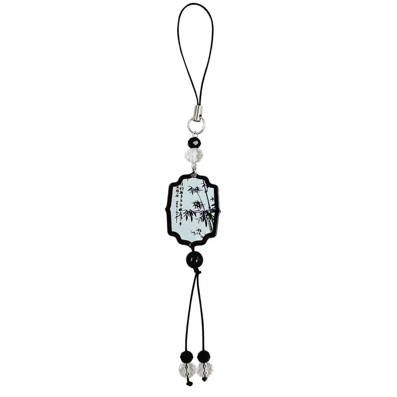 Guofeng Chinese style beaded keychain with detailed plant and flower pattern in Fan or Poetry colour.