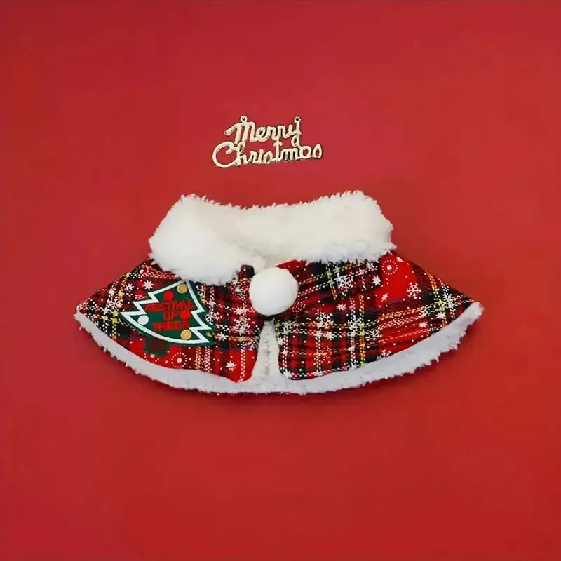 Pet festive scarf for cats and dogs in multiple sizes with snowflake bell and ball patterns on red and blue backgrounds