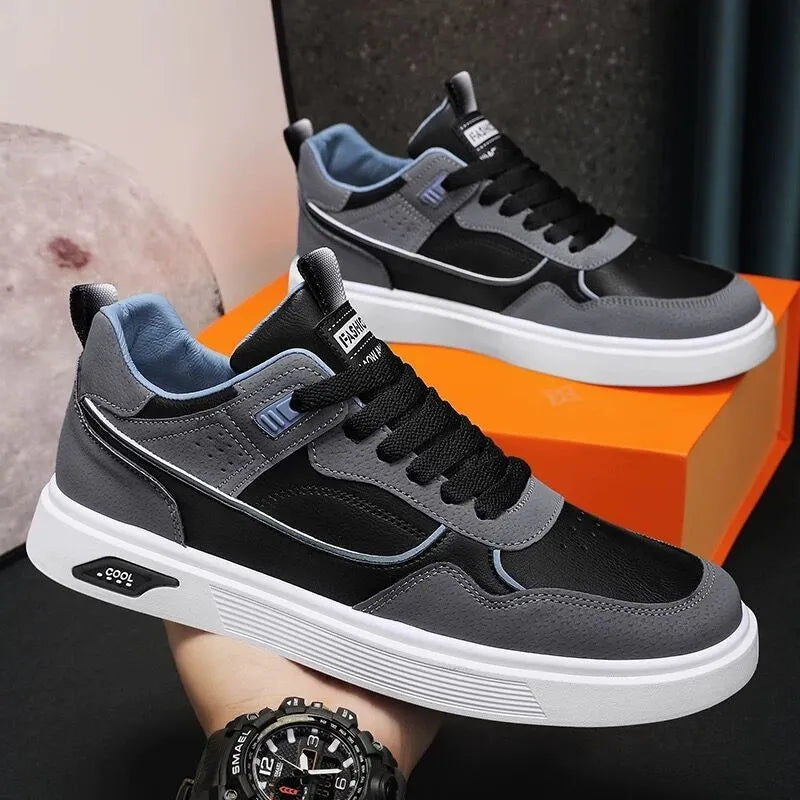 Men's low-top canvas board shoes in black with mesh lining and round toe