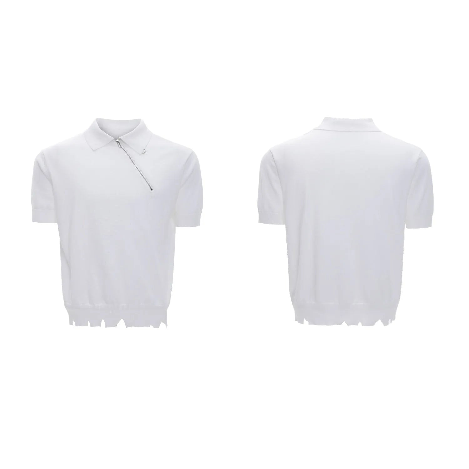 Men's slim fit knitted polo shirt with oblique zipper detail in ice-feeling polyester fabric