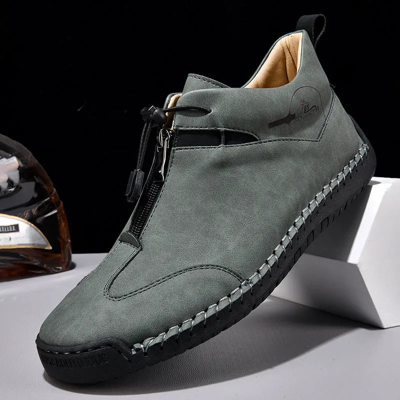 Men's casual leather shoes with round toe and height-increasing mid-heel in multiple colour options