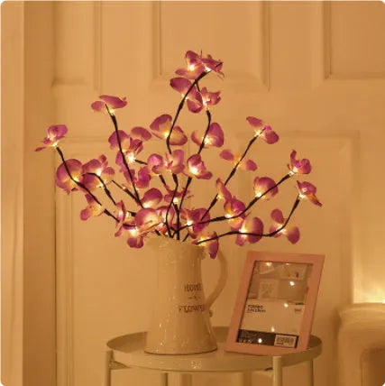 65cm pink LED phalaenopsis branch decorative light with fabric flowers and warm white LEDs