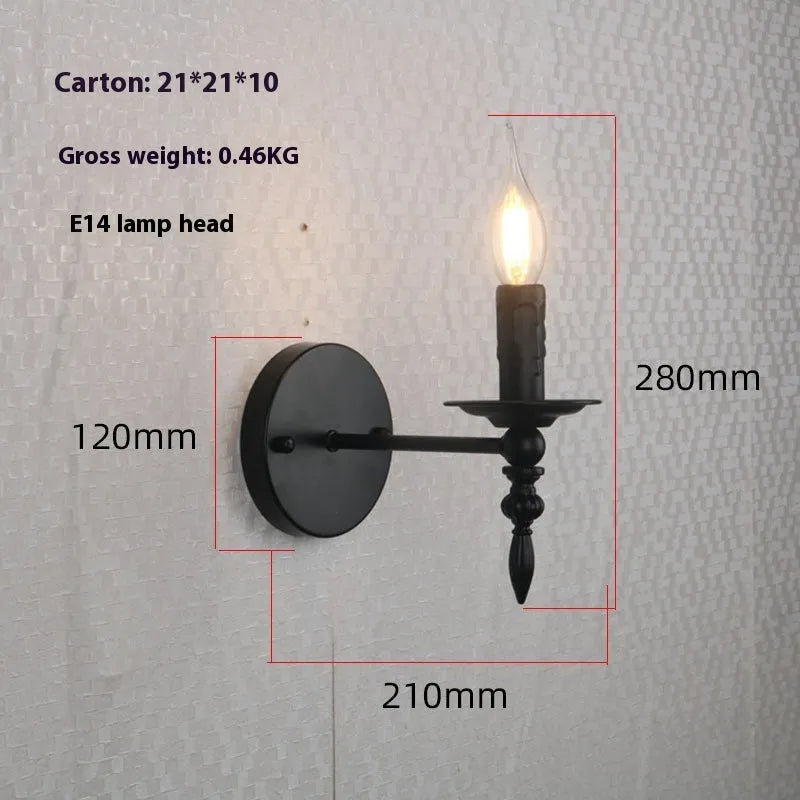 American retro small iron wall lamp with candle holder for hallway stairs indoor aisle