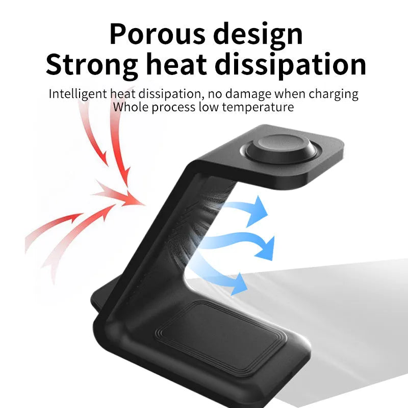 White upright wireless charging phone holder with Type-C cable on desk