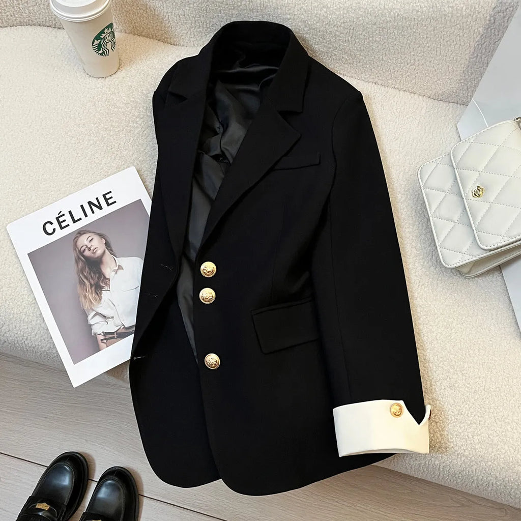 Korean-style women's mid-length coat in milky white with loose fit and pockets