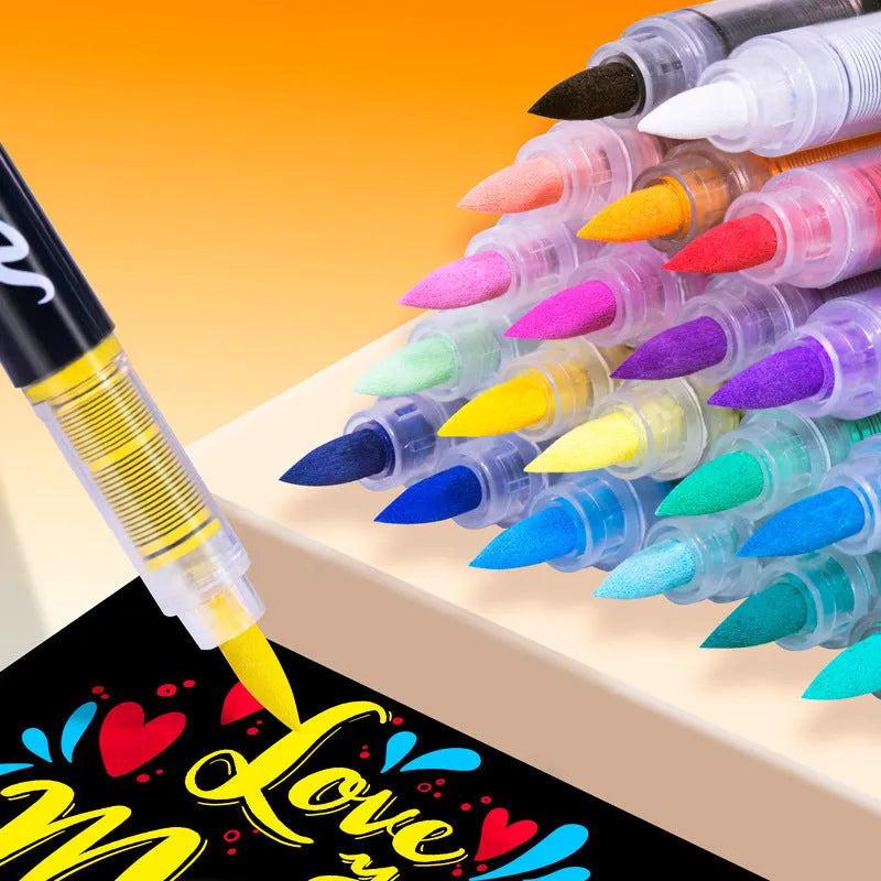 Set of straight liquid acrylic marker pens with soft heads for painting and graffiti art