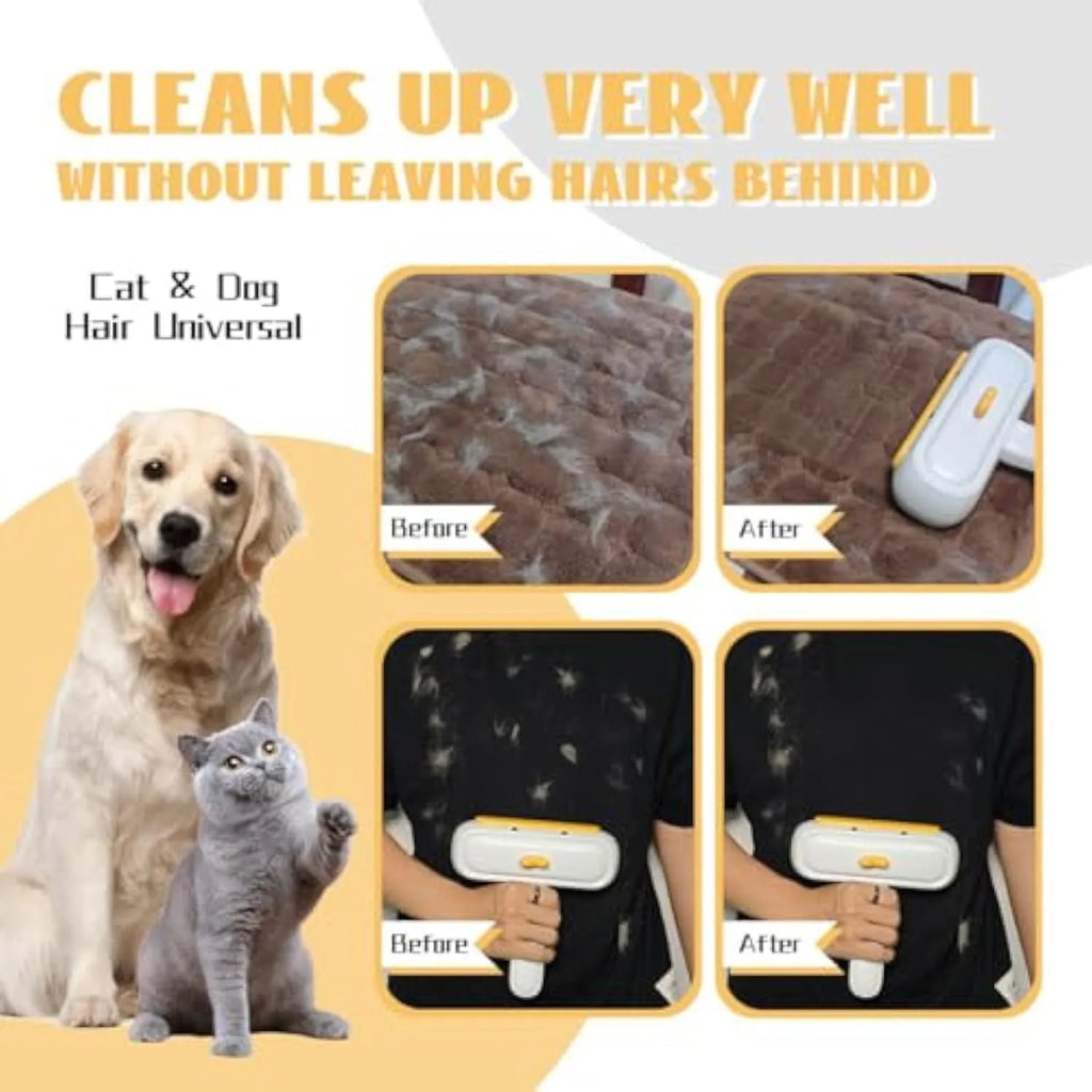White portable reusable pet hair removal roller with cartoon duck design and dense bristles.