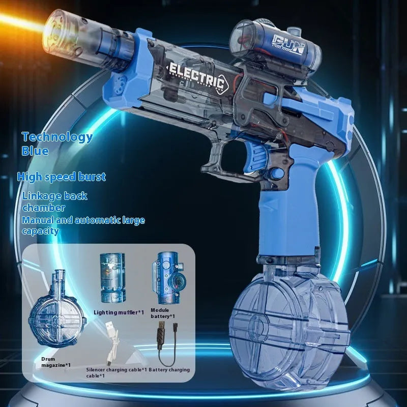 Fire Rat electric water pistol with cool light in blue and black colours