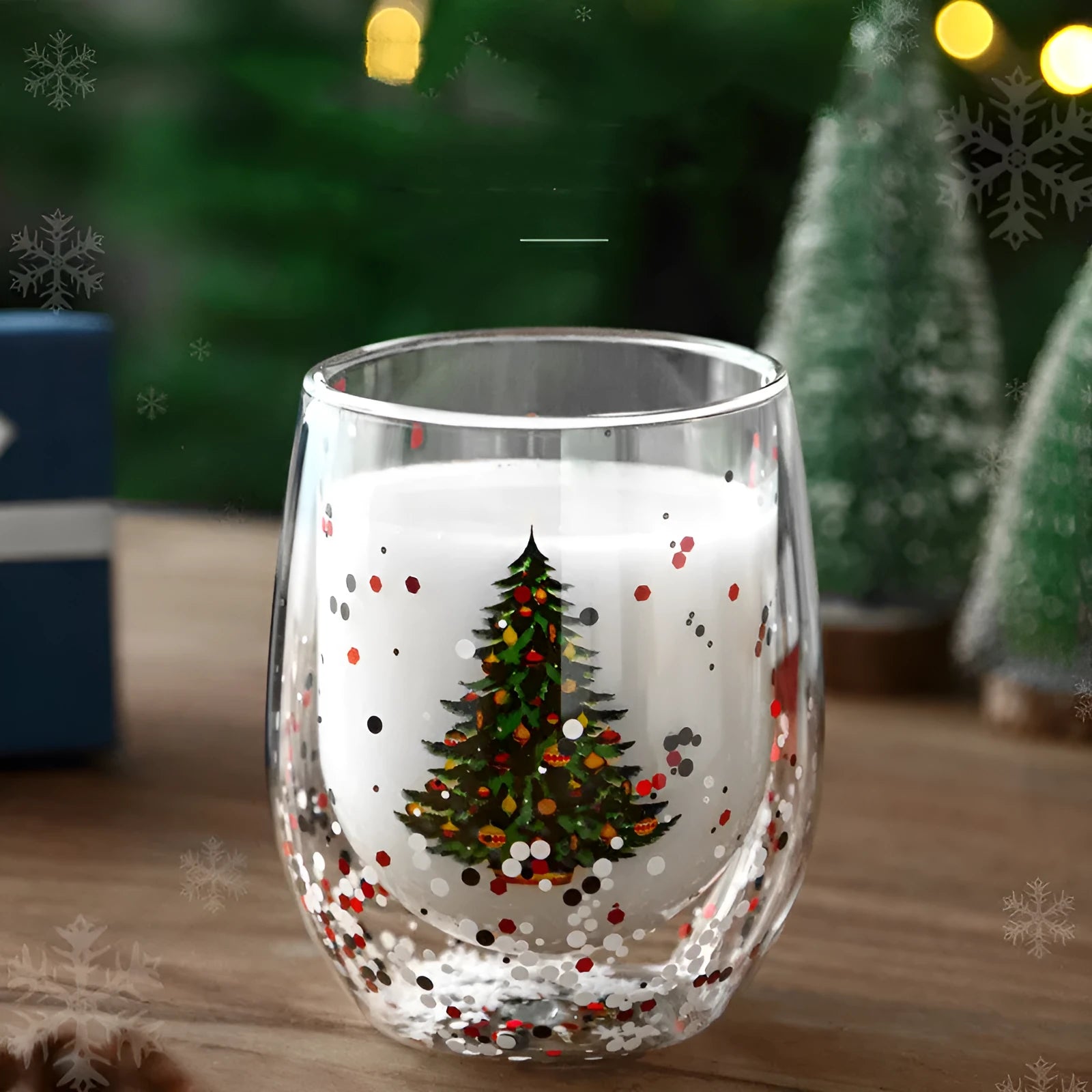 New Christmas Tree Cup heat-resistant double-layer coffee cup with flowing sequins egg shape floral pattern 301-400ml
