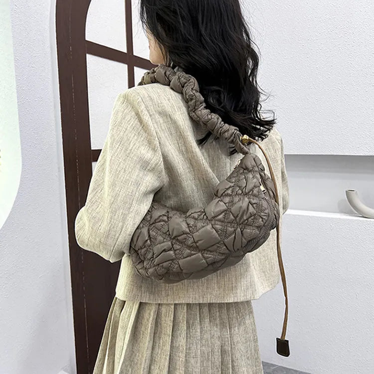 Women's nylon underarm messenger bag in solid colour with adjustable shoulder strap