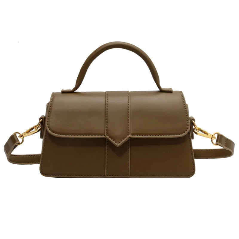 Women's beige PU leather messenger bag with horizontal file organiser and sandwich pocket
