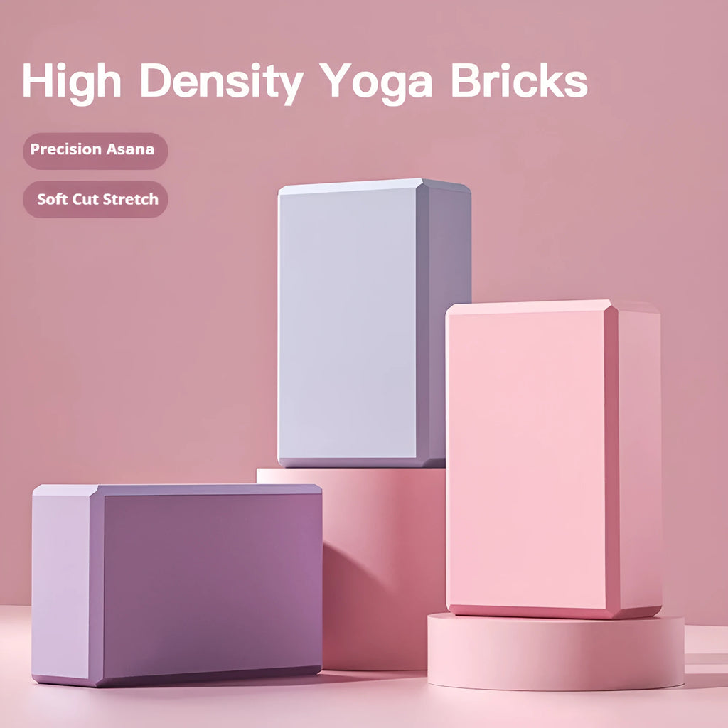 Solid colour EVA foam yoga block with hexagonal ridges, shown next to tape measure showing 23cm length