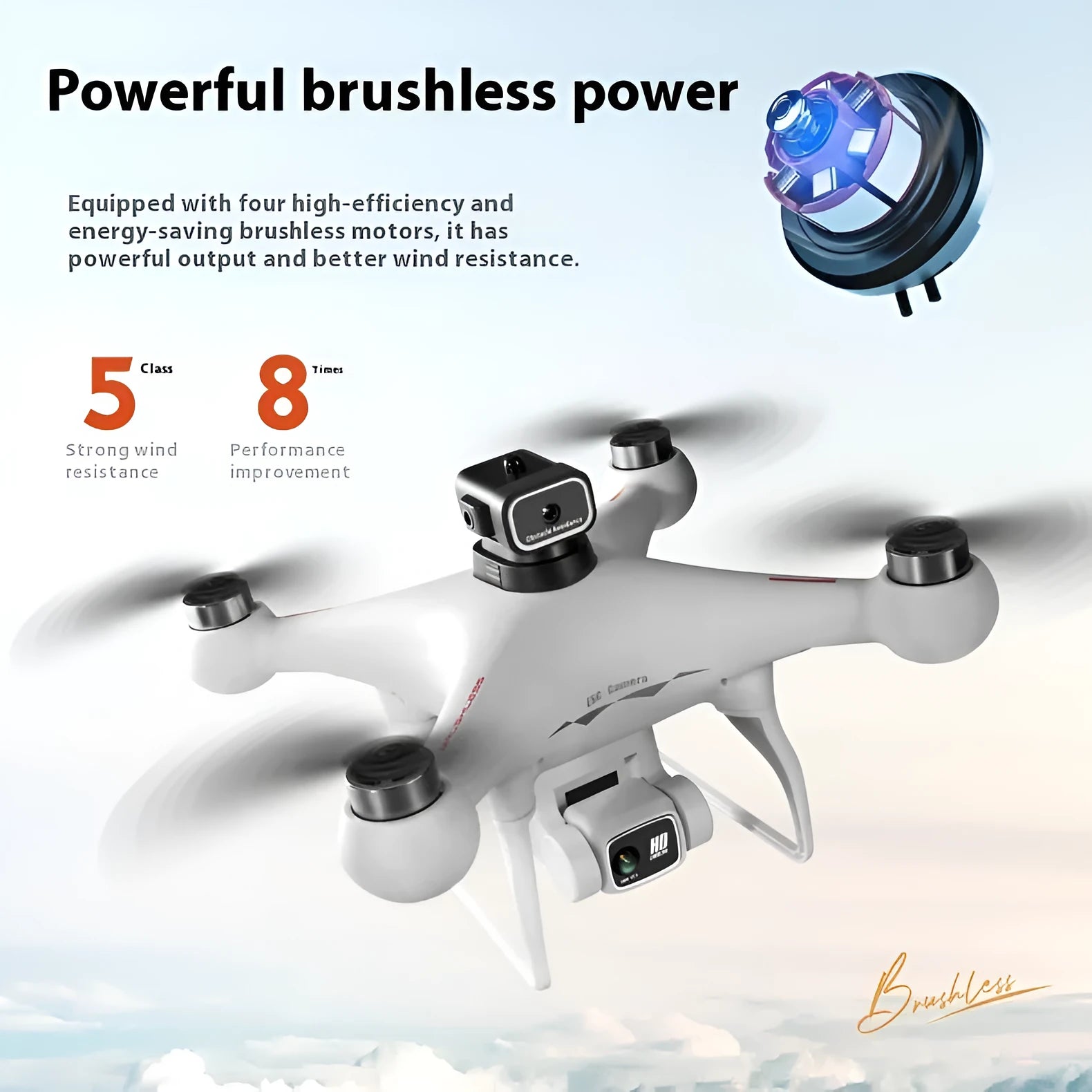 Black or white brushless UAV drone with obstacle avoidance and HD camera, under 30cm size