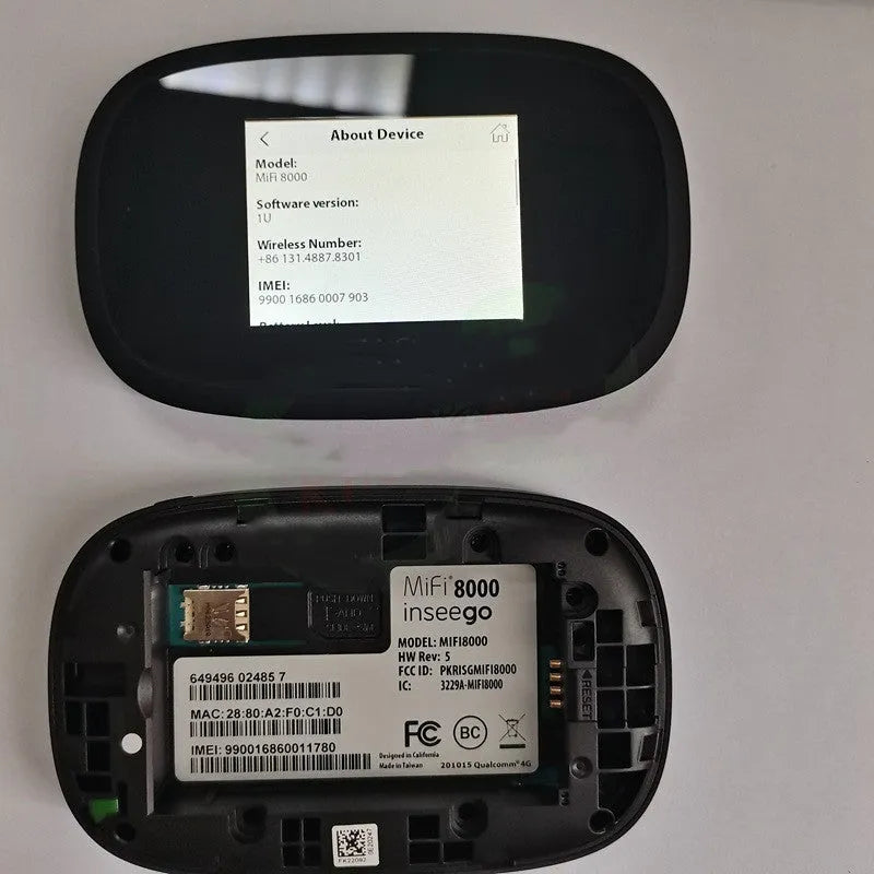 Black Mifi8000 4G portable wireless router with compact design for mobile internet access