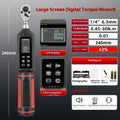 Electronic digital torque wrench with LCD display showing torque reading.