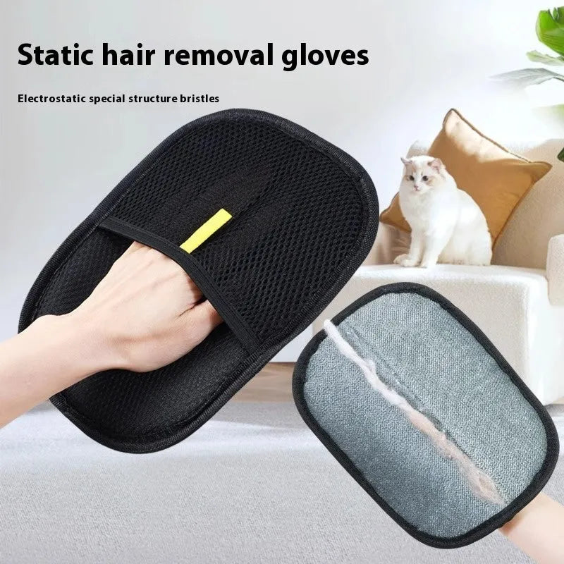 Black pet hair removal gloves with silicone bristles for dog and cat grooming