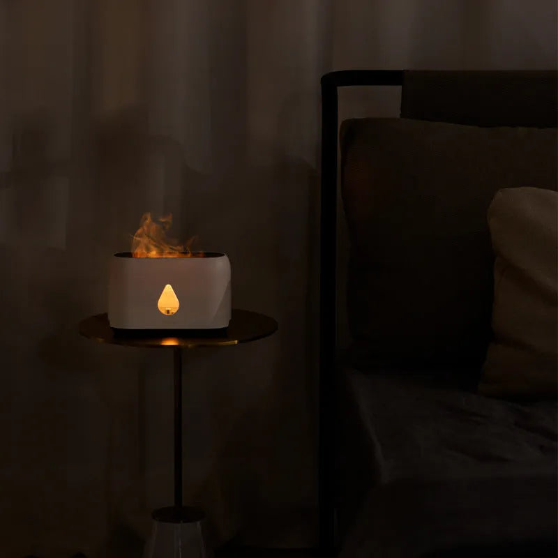 Mini remote control flame diffuser air humidifier in white plastic with USB cable