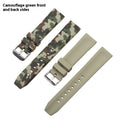 Camouflage pattern silicone watch strap with universal flat head in blue, grey, and green