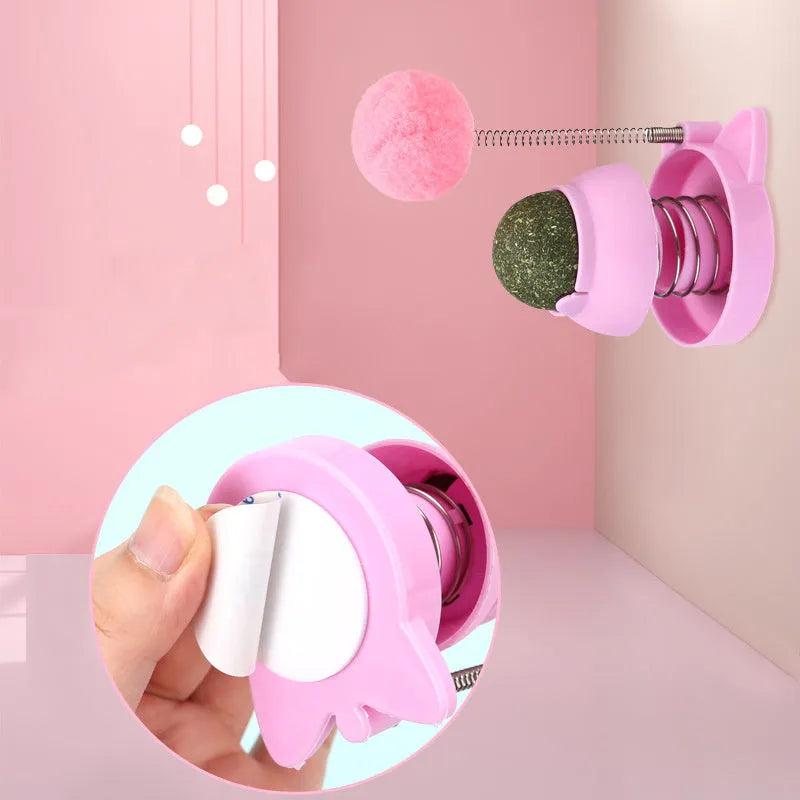 55mm mint-flavoured cat toy ball with self-hi feature and teasing stick for teeth cleaning