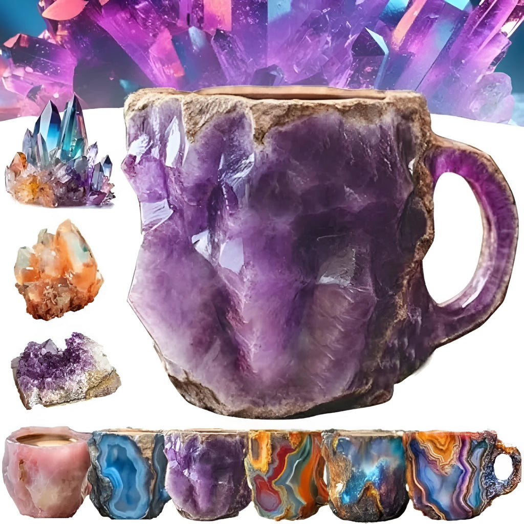 400ml resin coffee mug with mineral crystal design and handle in multiple colour options