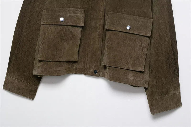 Women's medium thickness PU jacket in Japanese Korean casual style shown in picture colour
