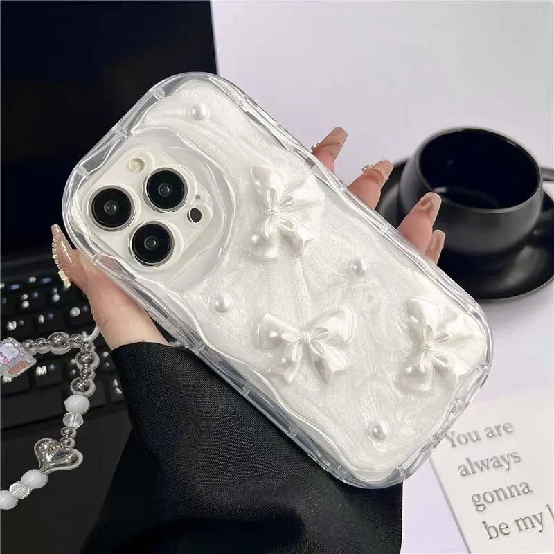 Transparent silicone phone case with epoxy love heart bow tie decoration for Apple iPhone