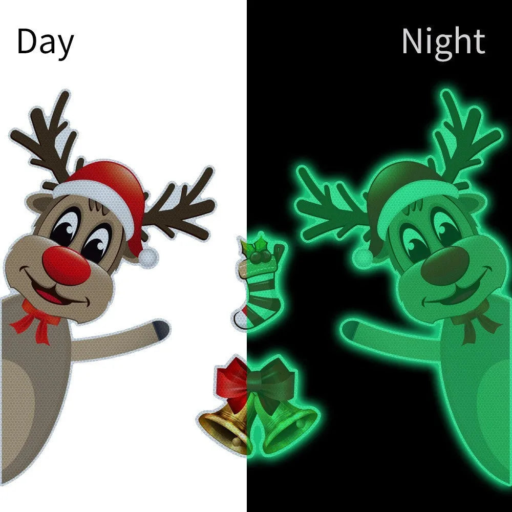 Christmas elk bell cartoon design magnetic bumper stickers with reflective luminous properties