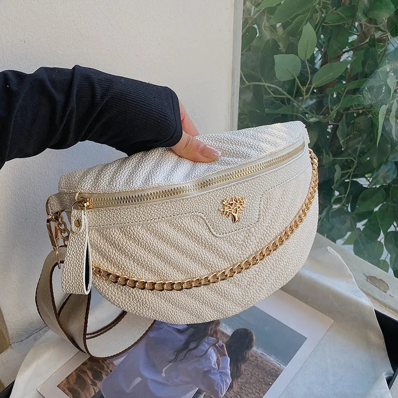 Women's one-shoulder chain crossbody bag in black, PU leather, with sandwich pocket and zipper change bag