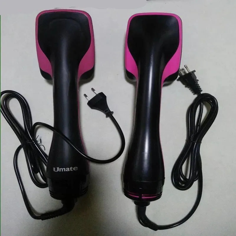 Black 2-in-1 electric hair dryer comb straightener with temperature control and alloy heat conductor