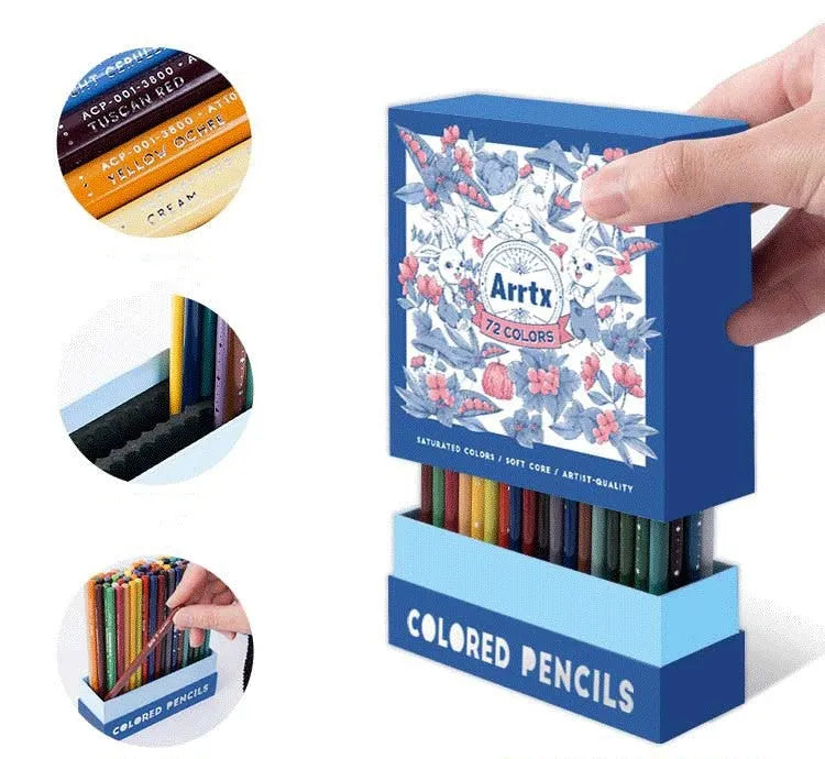 72-colour art pencil set in boxed packaging with basswood construction for drawing and sketching
