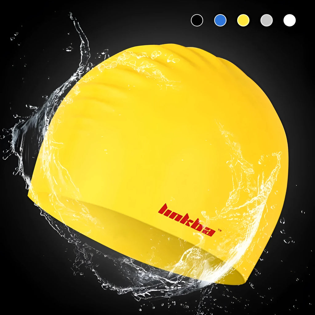 Silicone swimming cap with letter pattern design in multiple colour options