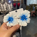 Alloy flower stud earrings with oil-spot glaze finish in European pastoral style