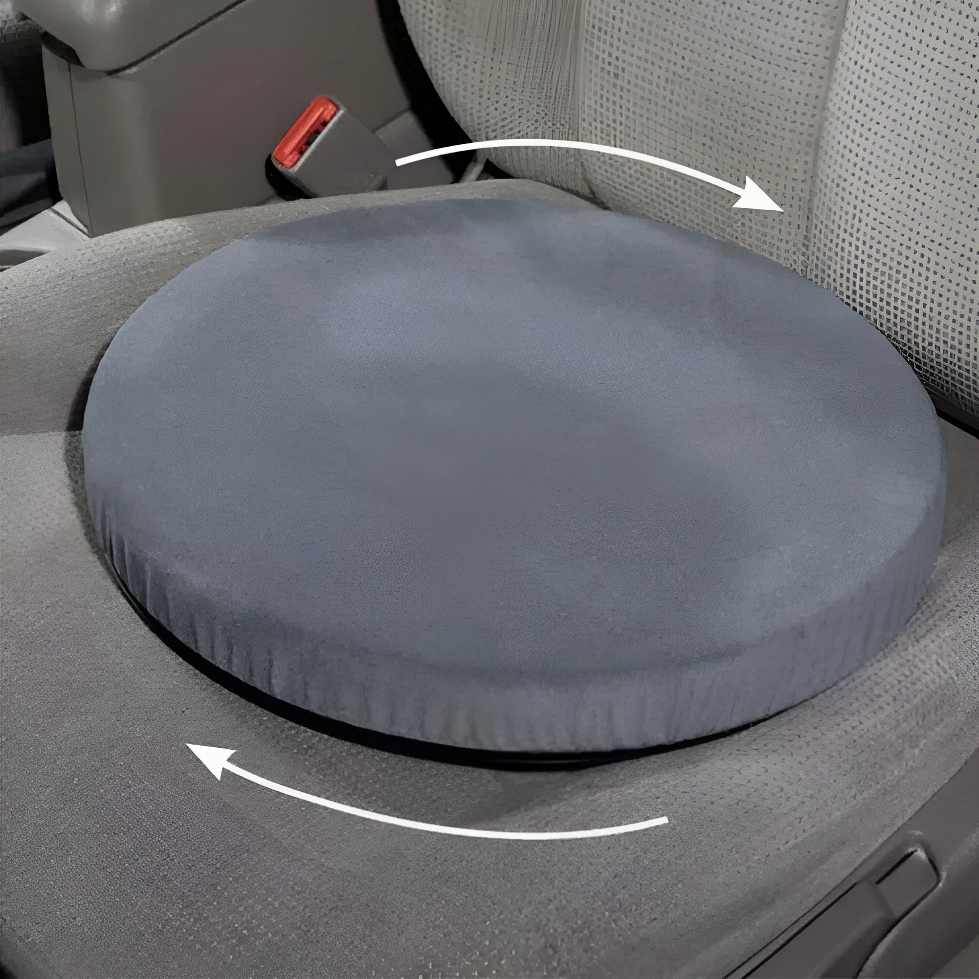 360-degree rotating car seat cushion with non-slip base and removable plush cover
