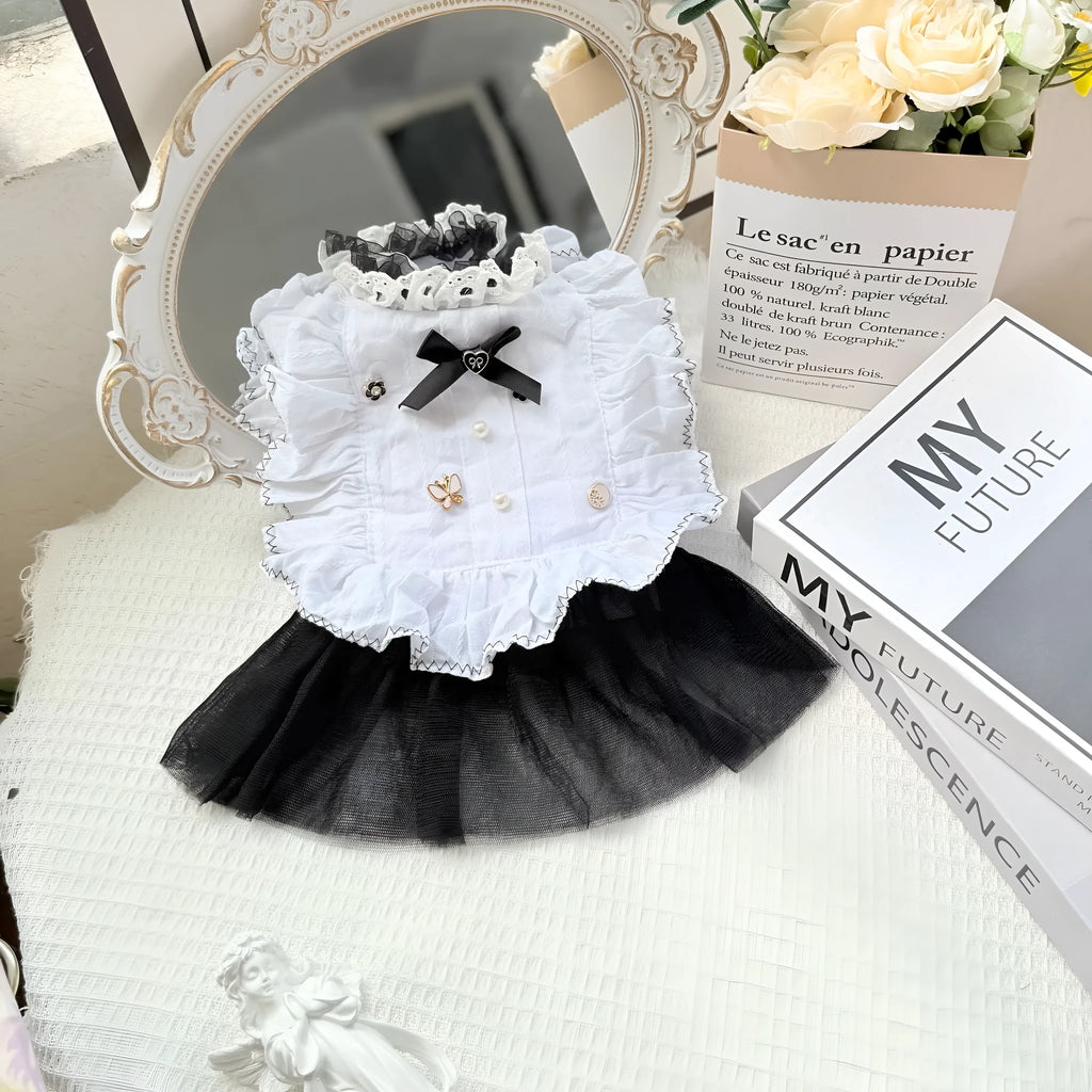 White yarn princess-style waltz gauze skirt for small dogs with five available sizes
