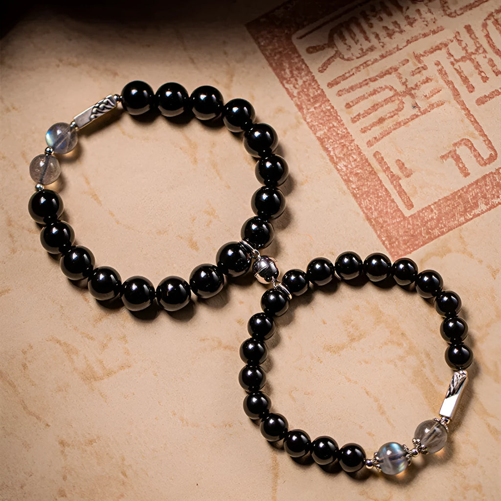 Black obsidian Buddha beads couple bracelet DIY set with 8mm and 10mm sizing