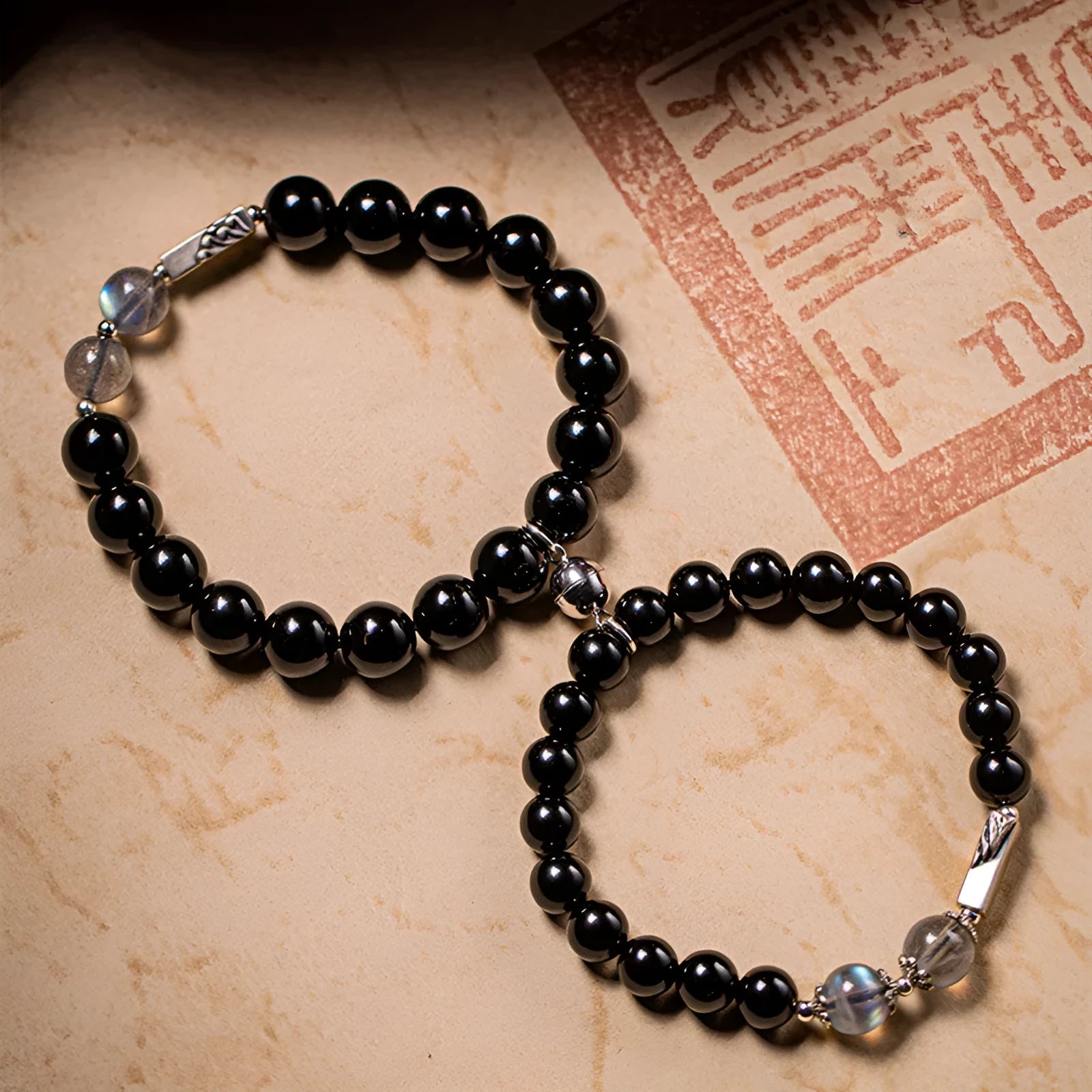 Black obsidian Buddha beads couple bracelet DIY set with 8mm and 10mm sizing