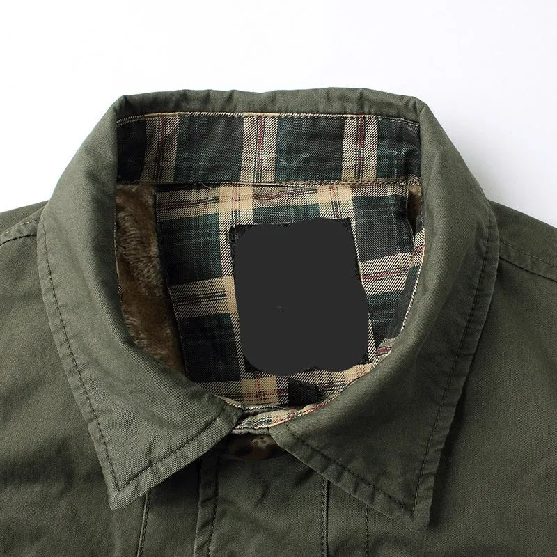 Fleece-lined thickened men's Korean slim fit trench coat in khaki, mid-length 65cm, side pockets, velvet lining