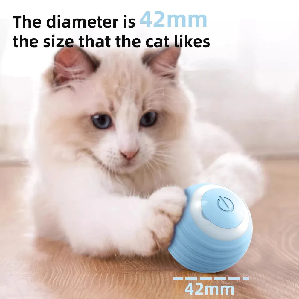Cat interactive ball 43mm blue silicone wrap automatic rolling toy with intelligent mode
