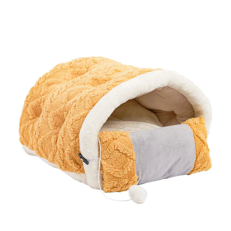 Arctic velvet semi-enclosed cat nest with sleeping pad for indoor cats
