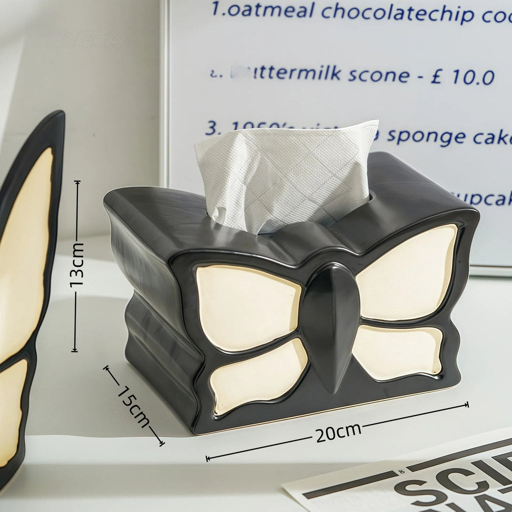Ceramic butterfly-themed vase and tissue box set with waterproof finish