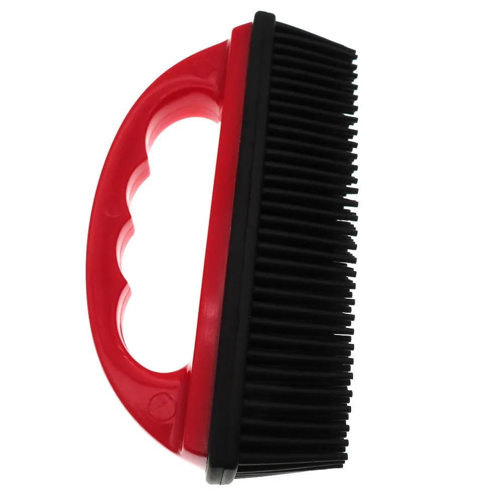 Red pet hair removal brush for bath massage and carpet cleaning measuring 160mm by 85mm